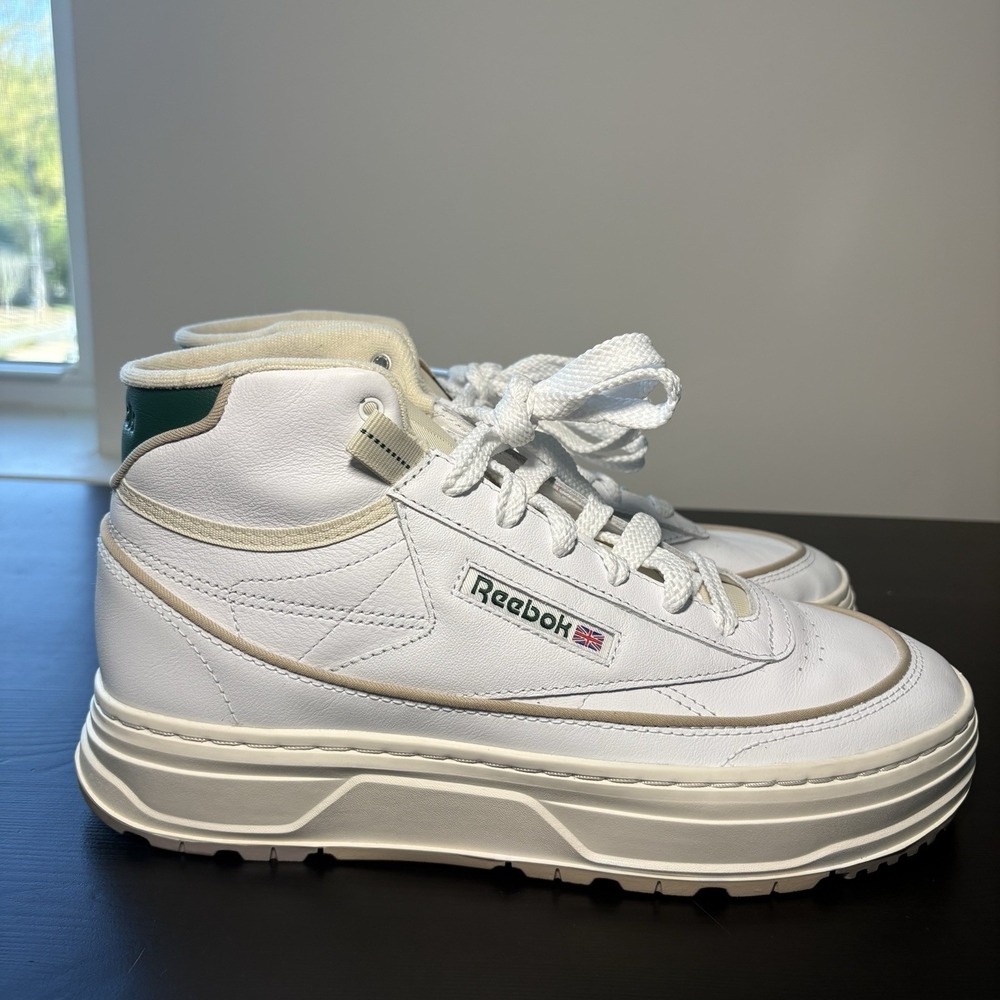 Reebok Club C Geo Mid Womens White Leather Lace Up Lifestyle Sneakers Shoes - Picture 2 of 7